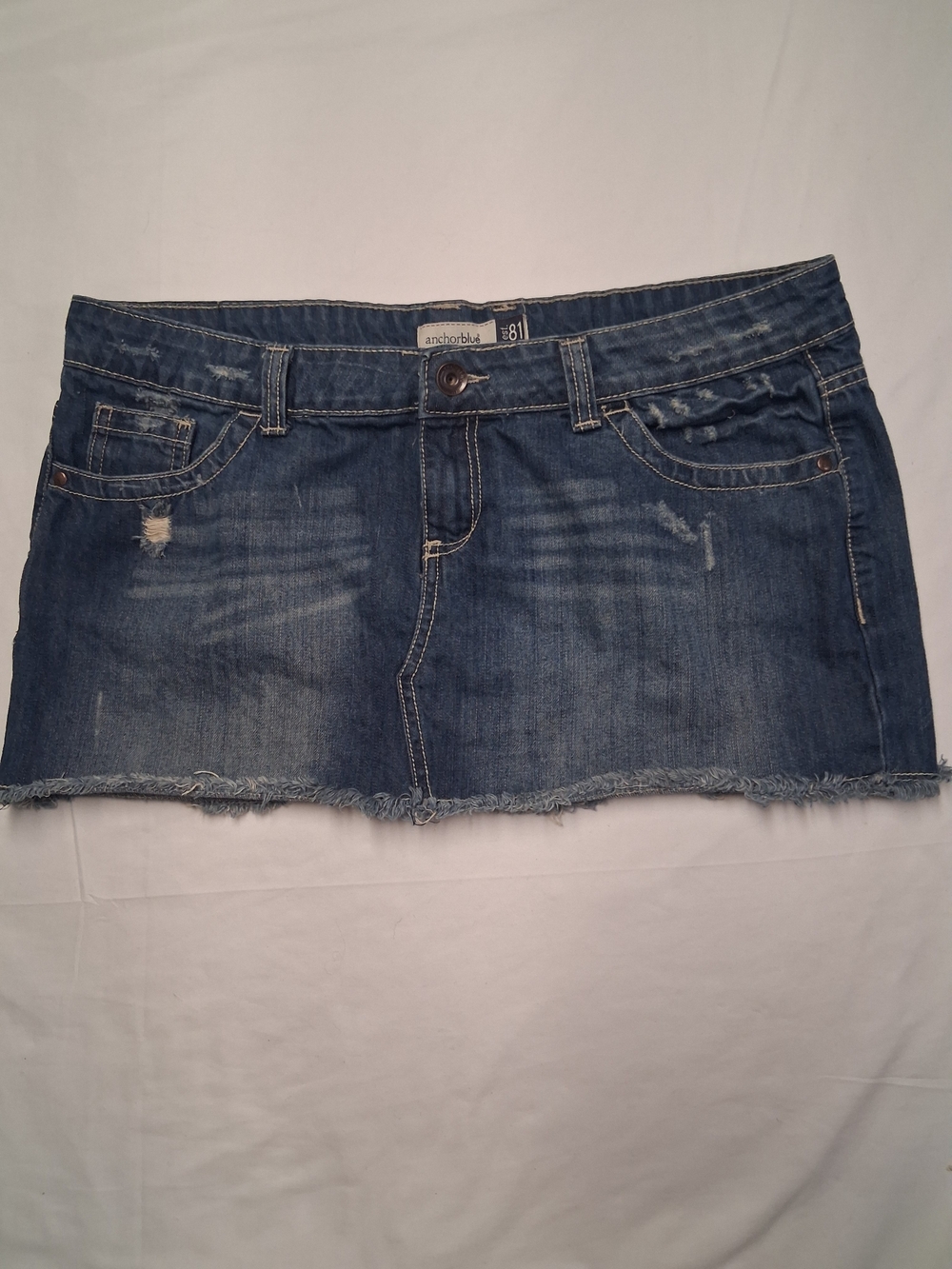 anchor blue Distressed Dark Blue Denim Mini Skirt